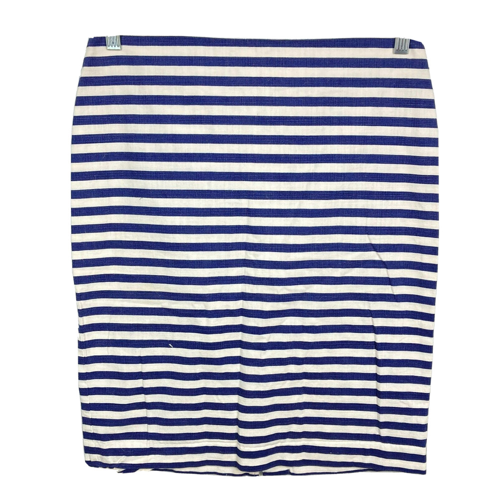 Talbots Skirt Womens Sz 6 Navy Blue White Striped‎ Cotton Back Zip Slit Pencil